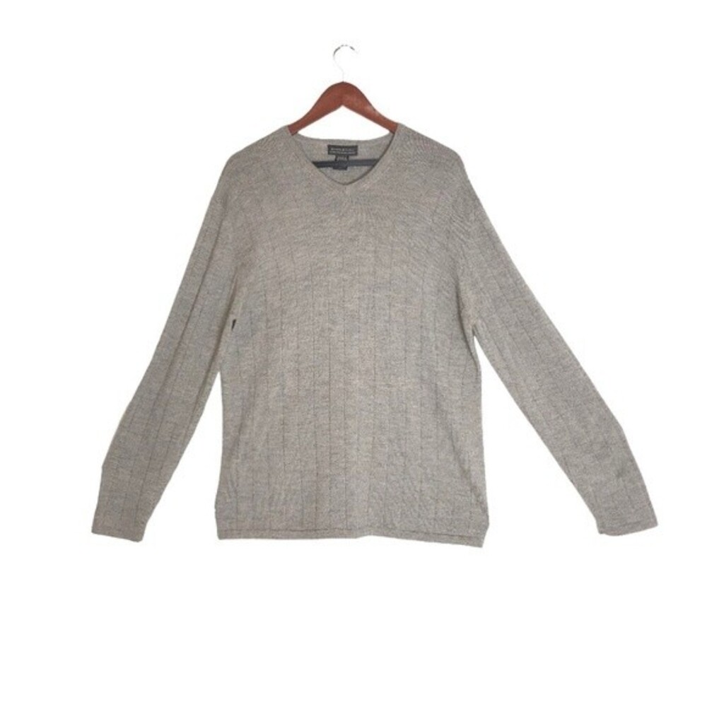 Banana Republic Mens Extra Fine Merino Wool Taupe V-Neck Pullover Sweater